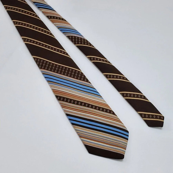 VTG Prince Consort Golden Clasp Tie Men's Polyester Necktie Brown Blue Striped - Picture 7 of 10
